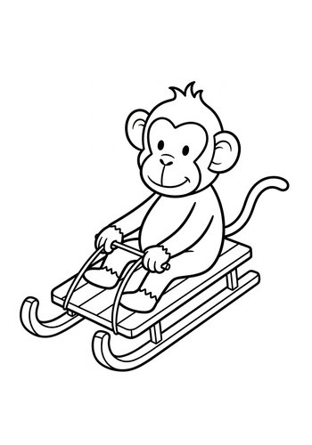 Monkey Sledding Adventure Coloring Page