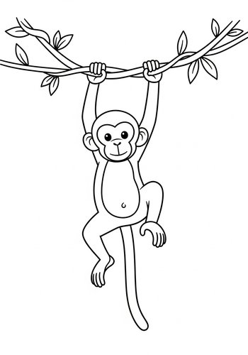 Monkey Swinging On Vine Coloring Page