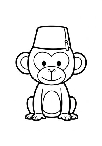 Monkey Wearing Fez Hat Coloring Page