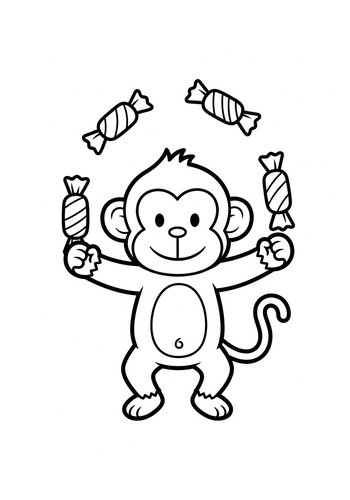 Monkey With Candy Coloring Page