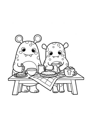 Monster Tea Party Coloring Page: A Delightful Treat