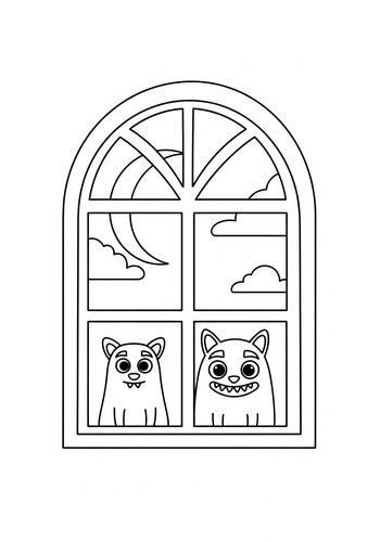 Monster Window Coloring Page