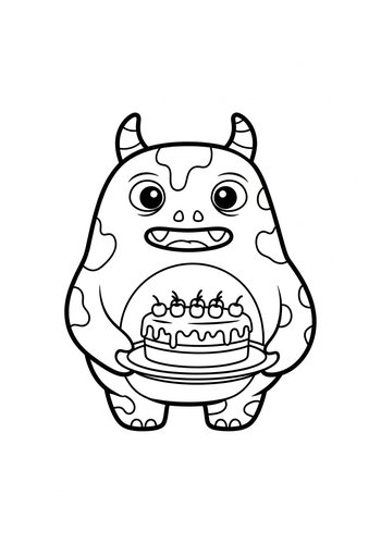 Monster's Birthday Cake Coloring Page