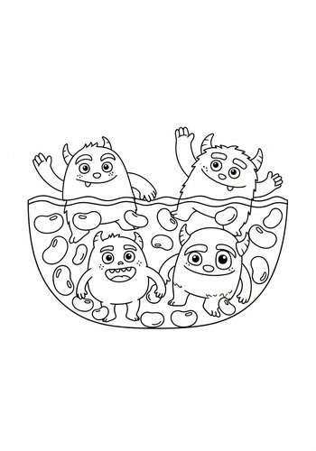 Monsters Swimming In A Pool Of Jelly Beans Coloring Page