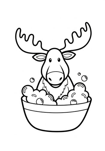 Moose Bath Time Coloring Page For Kids