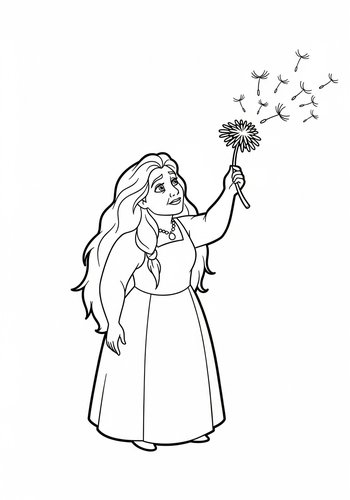 Mother Gothel Making A Wish On A Dandelion Coloring Page