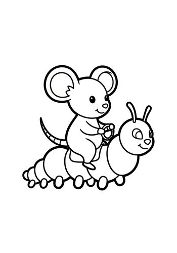 Mouse On A Caterpillar Coloring Page