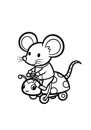 Mouse On A Ladybug Scooter Coloring Page