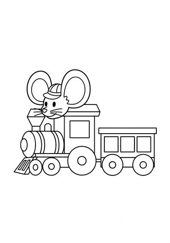 Mouse Train Conductor Coloring Page