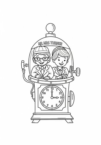 Mr. And Mrs. Turner Time Travel: Grandfather Clock Time Machine Coloring Page