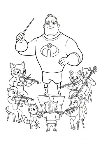 Mr. Incredible Conducts Woodland Animals Orchestra: Coloring Page