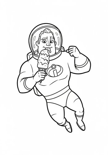 Mr. Incredible Floating In Zero Gravity Eating Space Ice Cream Coloring Page