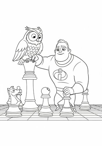 Mr. Incredible's Chess Challenge: A Coloring Page Featuring A Wise Owl