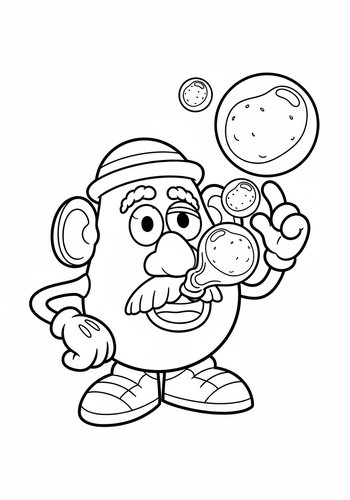 Coloring Page: Mr. Potato Head Blowing Bubbles Shaped Like Potatoes Coloring Page