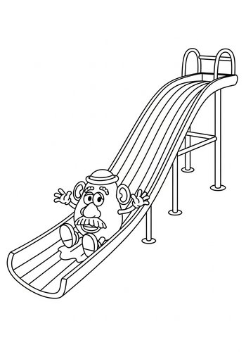 Coloring Page: Mr. Potato Head Sliding Down A Rainbow Waterslide - Coloring Page Fun