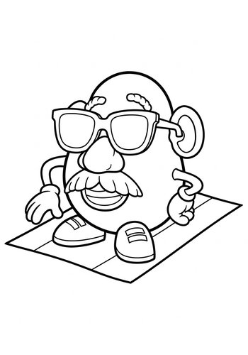 Coloring Page: Mr. Potato Head Wearing Oversized Sunglasses On A Beach Towel: Coloring Page