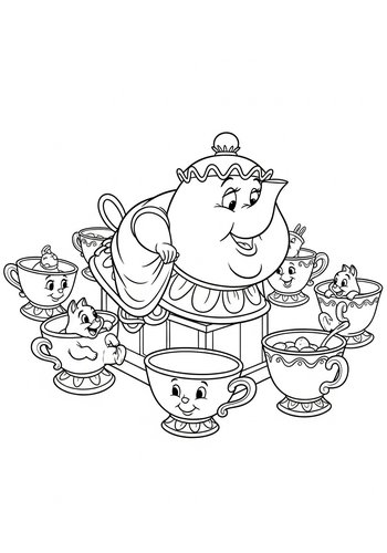 Mrs. Potts And Chip's Carousel Adventure Coloring Page