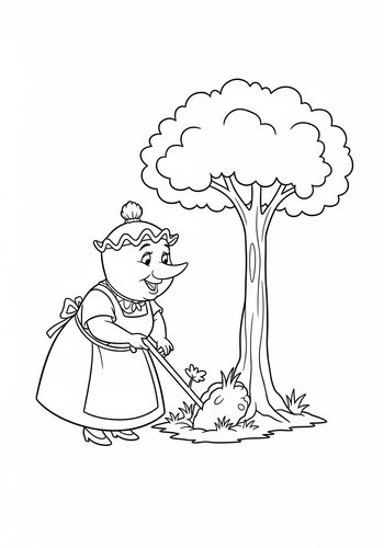 Mrs. Potts Planting A Tree: Coloring Page Fun