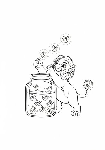 Mufasa Catching Fireflies In A Jar: Coloring Page Fun