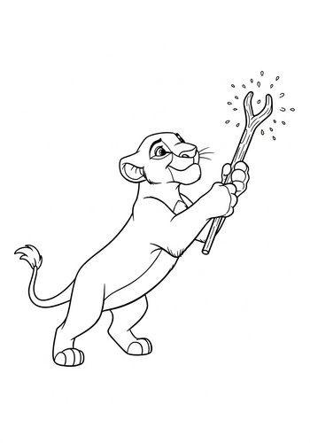 Mufasa Playing Fetch With A Magical Glowing Stick Coloring Page