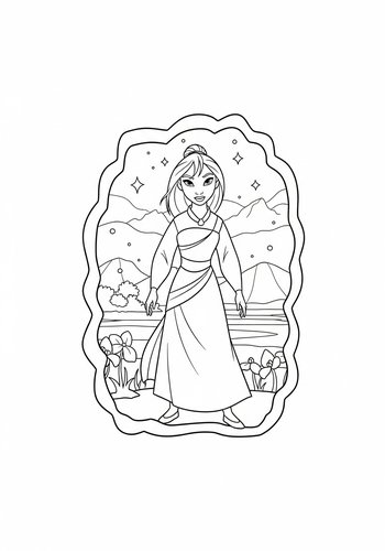 Coloring Page: Mulan Traveling Through A Portal To A Magical Land Coloring Page