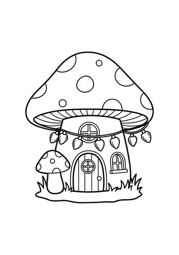Mushroom House Coloring Page: A Whimsical Wonderland