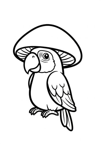 Mushroom Parrot Coloring Page: A Whimsical Bird Design