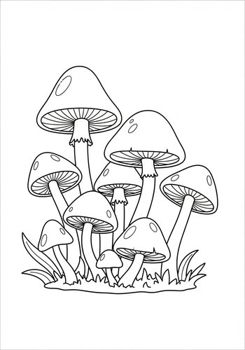 Mushroom Patch Coloring Page For Relaxation