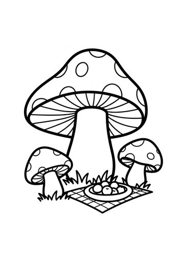 Mushroom Picnic Coloring Page For Kids