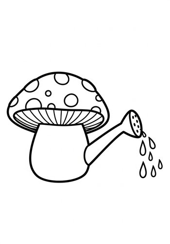 Mushroom Watering Can Coloring Page
