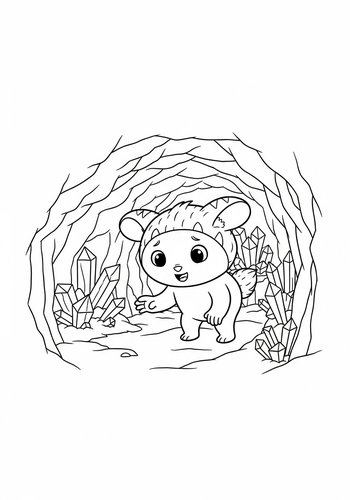 Coloring Page: Mushu Discovering A Hidden Cave Full Of Crystals Coloring Page