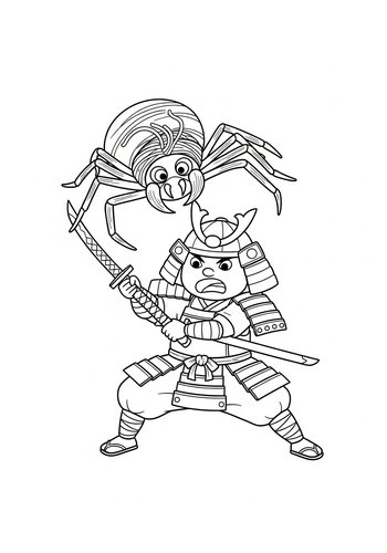 Mushu, Samurai Warrior: Battling A Giant Noodle Spider Coloring Page