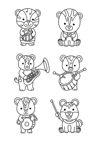 Musical Bears Coloring Page Fun