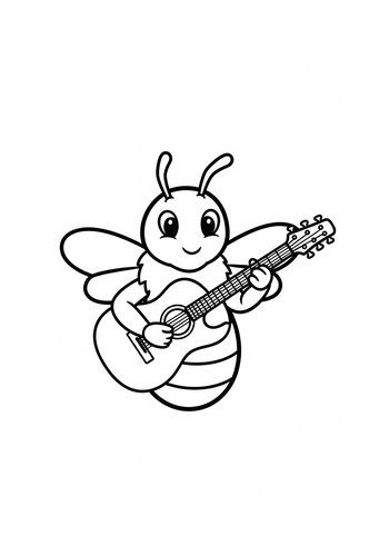 Musical Bee Coloring Page: Guitar Serenade