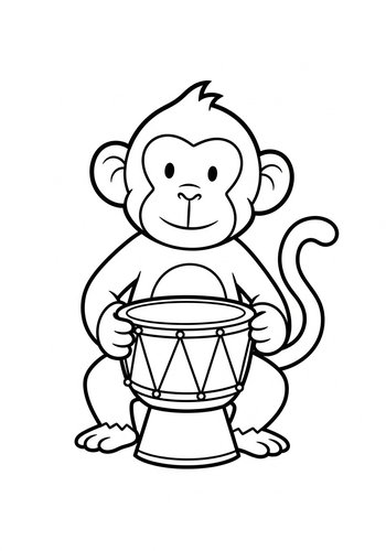 Musical Monkey Coloring Page: Drumming Fun