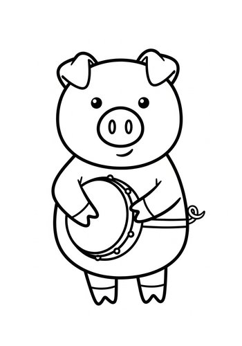 Musical Pig Coloring Page: Drumming Fun
