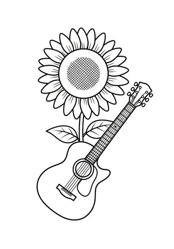 Musical Sunflower Coloring Page