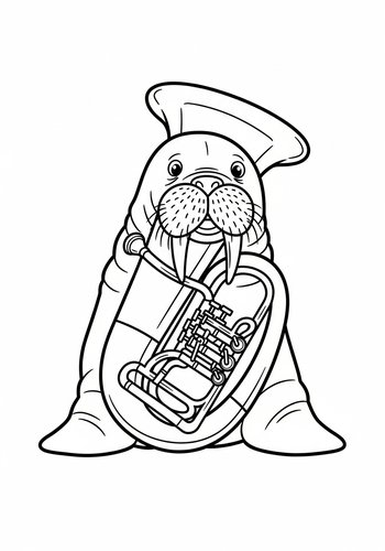 Musical Walrus Coloring Page
