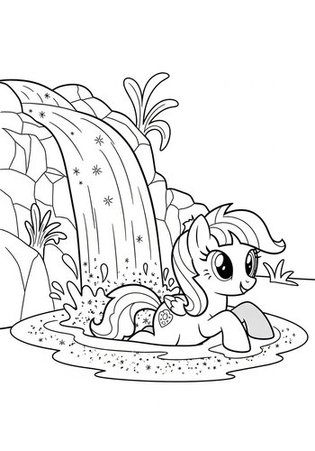 My Little Pony Sliding Down A Sparkly Waterfall Into A Pool Of Glitter Coloring Page