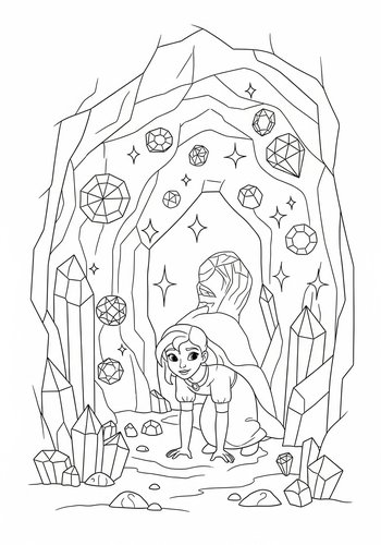 Nala Exploring A Crystal Cave Filled With Sparkling Gems Coloring Page