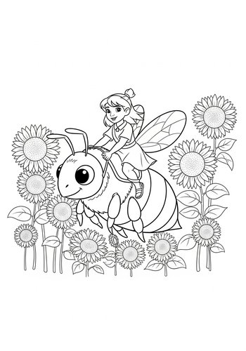 Nala's Bumblebee Flight: Sunflower Field Coloring Page