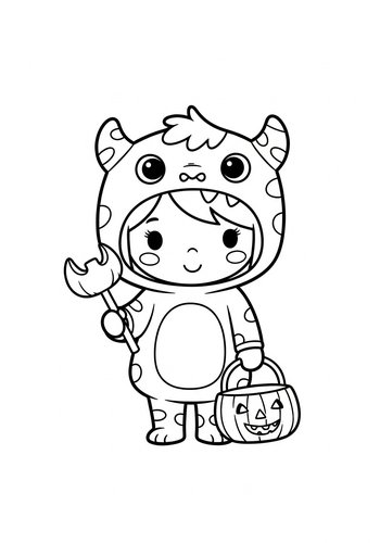 Coloring Page: Naveen Trick-or-treating In A Cute Monster Costume Coloring Page
