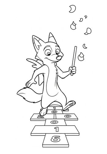 Nick Wilde Playing A Game Of Hopscotch Coloring Page
