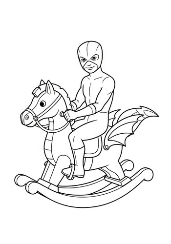 Nightcrawler Riding A Rocking Horse Shaped Like A Dragon - Coloring Page