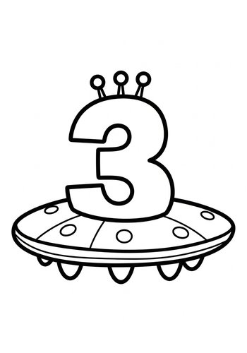 Number 3 In Ufo Coloring Page