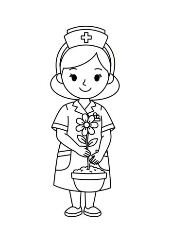 Nurse With Flower Coloring Page