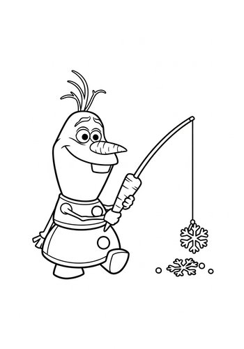 Olaf Fishing For Snowflakes With A Carrot Fishing Rod Coloring Page