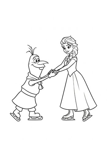 Coloring Page: Olaf Learning To Ice Skate With Elsa Coloring Page