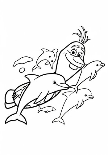 Olaf Swimming With Dolphins: A Coloring Adventure