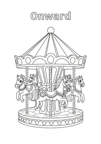 Onward Riding A Carousel With Fantastical Creatures - Coloring Page Fun